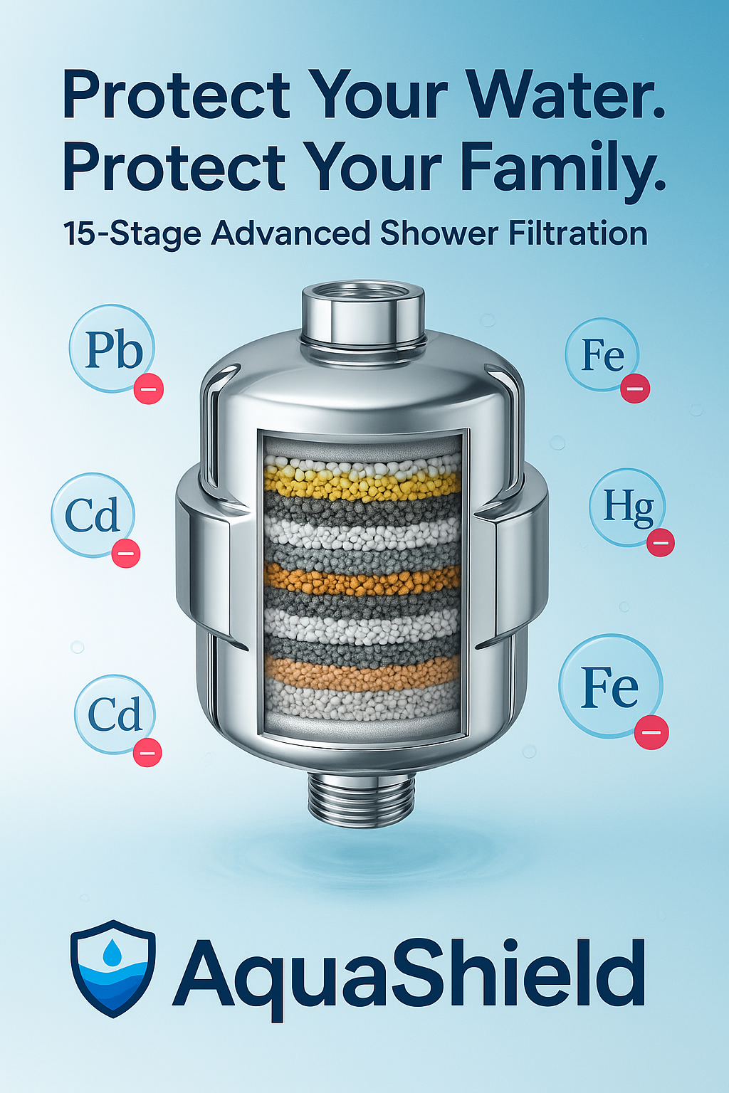 AquaShield Kids-Safe Shower Filter - Stop Eczema Flare-ups and Skin Irritation in 15 Stages
