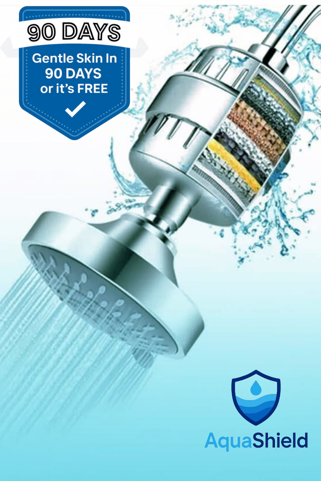 AquaShield Kids-Safe Shower Filter - Stop Eczema Flare-ups and Skin Irritation in 15 Stages