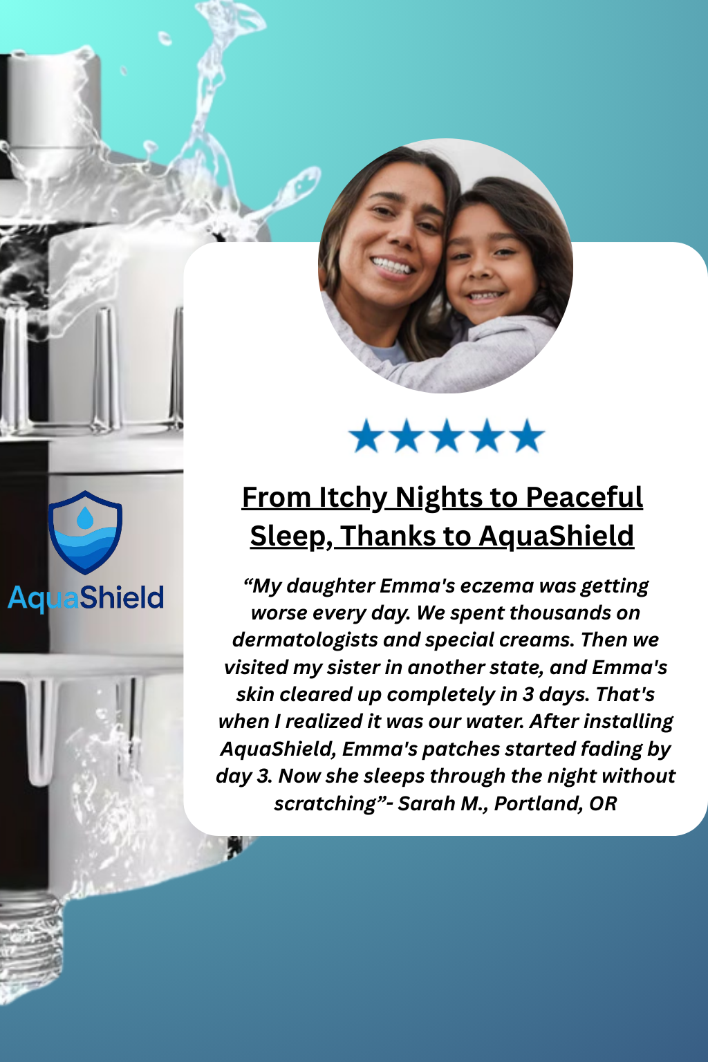 AquaShield Kids-Safe Shower Filter - Stop Eczema Flare-ups and Skin Irritation in 15 Stages